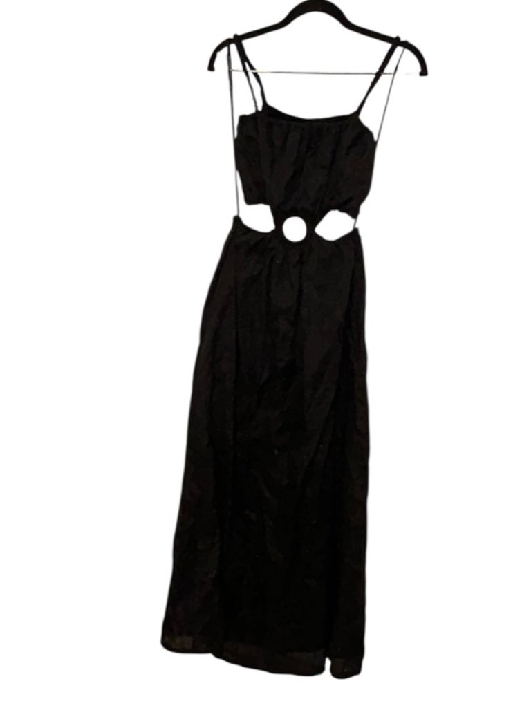 Faithfull The Brand Black Linen Cut Out Sides Open Back Midi Dress S